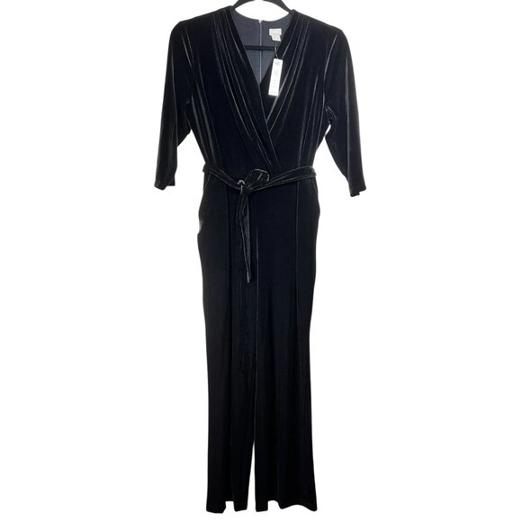 NEW Chico's Womens Black Wide Leg Waist Tie Elegant Velvet Jumpsuit Size 3 US 16 - Picture 2 of 16